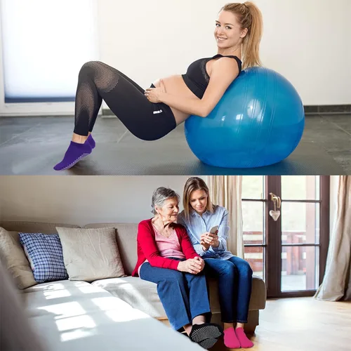 Vista 6 de GRPSKCOS Calcetines de yoga de Pilates para mujer, 4 pares antideslizantes para el hogar, hospital, para entrenamiento, con agarre descalzo
