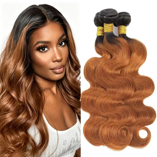 Vista 25 de P4613 Cabello humano rizado onda profunda marrón y paquetes mixtos 8 10 12 P4613 Ombre Marrón-Rubio-DP