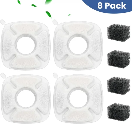 Vista 5 de Paquete de 8 filtros de repuesto para fuente de agua para gatos, 4 filtros de fuente para gatos y 4 esponjas de prefiltro para 95 oz/2.8 L, 135 oz/4