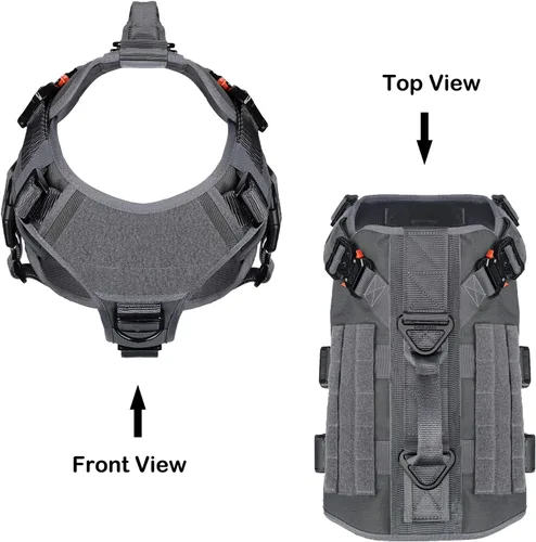 Vista 3 de ICEFANG - Arnés táctico para perro con 6 hebillas, chaleco con sistema molle con asa para perro, 3/4 del cuerpo, panel con velcro para parche