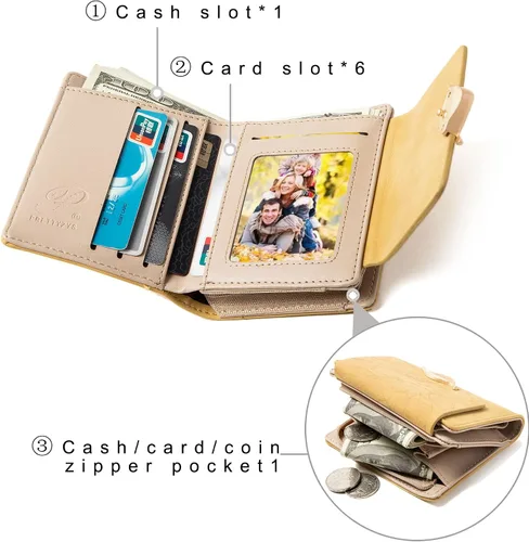 Vista 4 de Carteras pequeñas para mujer, billeteras pequeñas para mujer, billetera delgada y de gran capacidad