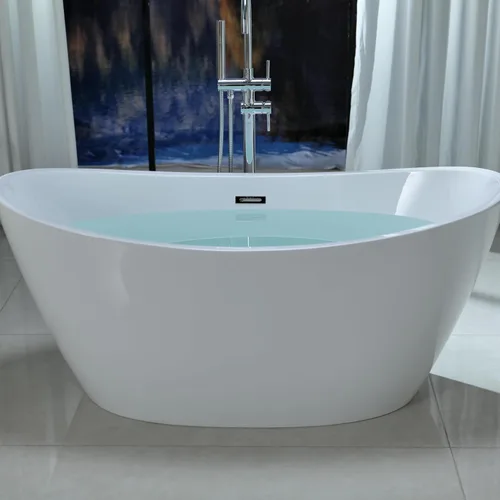 Vista 4 de Empava Bañera independiente de 59 pulgadas, bañera acrílica profunda para baño pequeño, fondo plano antideslizante, spa en casa para aliviar