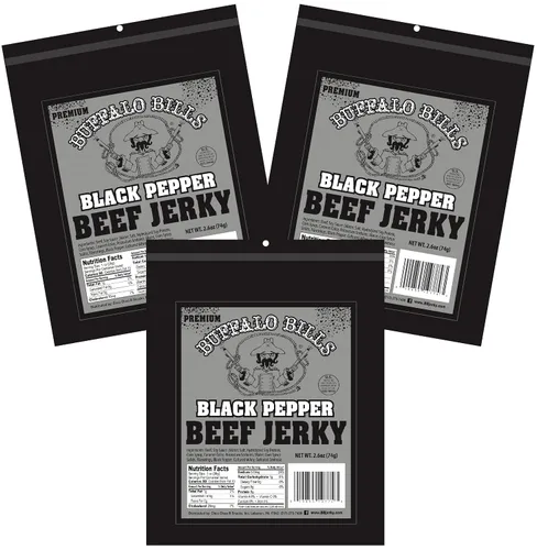 Vista 6 de Buffalo Bills Tiras de carne seca de pimienta negra prémium de 12.5 onzas de 7 pulgadas (25 tiras de cecina ahumada por bolsa)