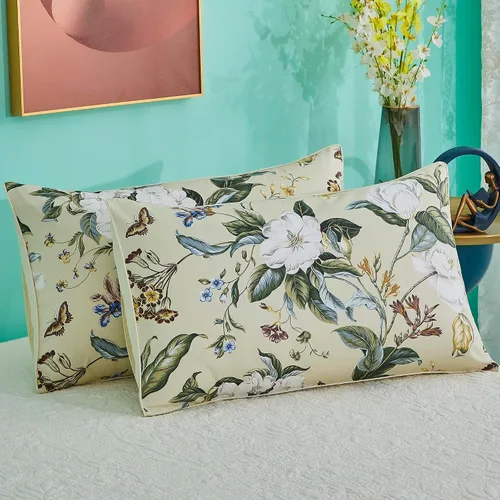 Vista 13 de YOU SA Juego de 2 fundas de almohada 100% algodón con patrón de flores, cierre de sobre, funda de almohada final (estándar, color 10)