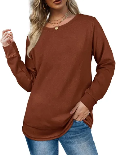 Vista 2 de Dofaoo - Sudaderas para mujeres, con cuello redondo, camisetas de manga larga, camisetas largas para usar con leggings