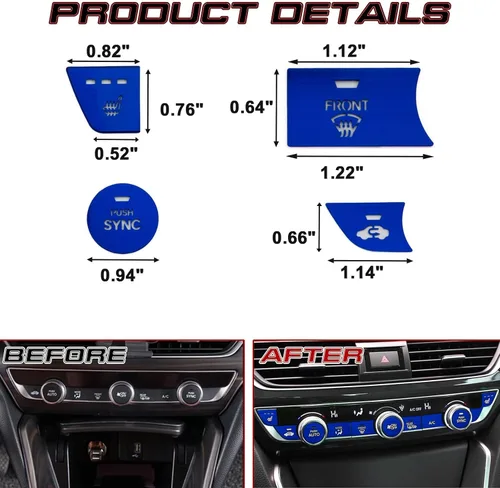 Vista 3 de x xotic tech 11 piezas de cubierta de parche para interruptor de botón de CA de consola central, aleación de aluminio azul, compatible con Honda
