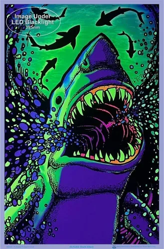 Vista 2 de Scorpio Posters Shark Attack - Póster de luz negra, flocado, 23 x 35 pulgadas