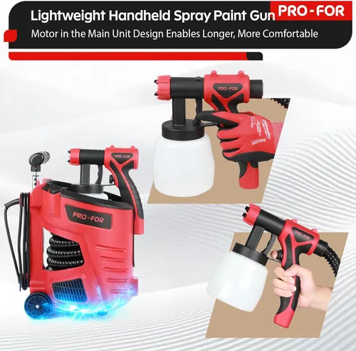 Vista 3 de Pulverizador de pintura HVLP estacionario, pistola de pintura eléctrica de 700 W, base de motor remoto y pistola de mano ligera, flujo alto de 33.8