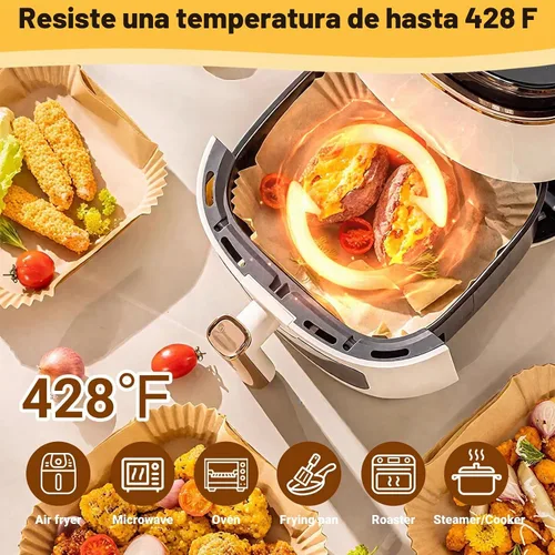 Vista 8 de 375 forros de papel para freidora de aire, cuadrados de 8 pulgadas, desechables, papel pergamino resistente para freidora de aire de 5 a 8 cuartos