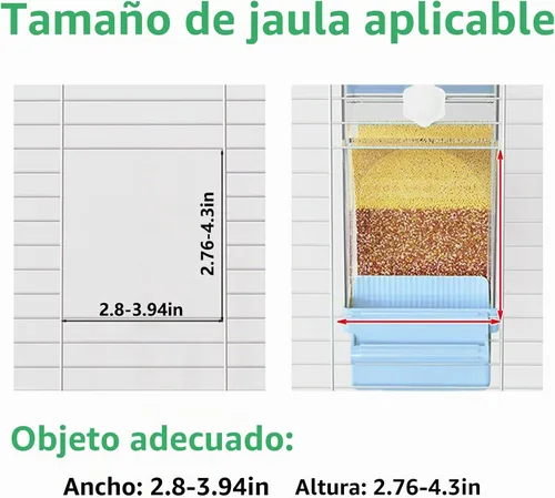 Vista 6 de Hamiledyi Comedero automático para pájaros sin ensuciar, contenedor de comida de semillas de loro acrílico transparente con jaula de perca