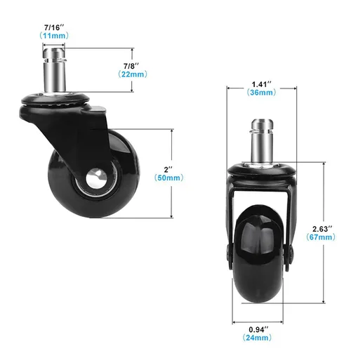 Vista 4 de Ruedas giratorias para silla, ruedas resistentes para silla de oficina, ruedas de bola rápidas y silenciosas, enrolladas sobre los cables, protegen