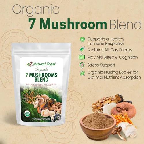 Vista 3 de Z Natural Foods Mezcla orgánica de 7 hongos sagrados, melena de león, cordyceps, chaga, reishi rojo, shiitake, maitake, hongos orgánicos en polvo