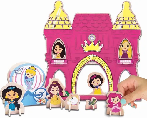 Vista 5 de Disney Princess - Juego de actividades de decoración de castillo de madera – Kit de manualidades de castillo y princesa con calcomanías, marcadores