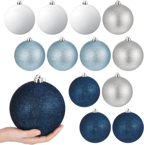 Vista 12 de Poen 12 piezas de adornos de bolas de Navidad grandes de 6 pulgadas con purpurina, adornos de Navidad extra grandes, bolas de Navidad gigantes