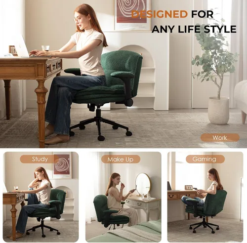 Vista 8 de Dowinx Silla cruzada con brazos y ruedas abatibles ajustables, cómodo sillón ergonómico de escritorio de oficina con 3 cojines de capa, silla