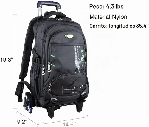 Vista 5 de Mochila con ruedas para niños y niñas, Verde, Equipaje, mochila, bolso