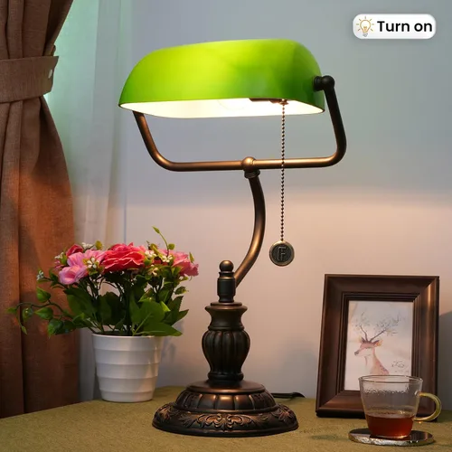 Vista 6 de Green Bankers Desk Lamp W/Pull Chain Switch Tiffany Lamp Stained Glass Shade Desk Light Adjustable Vintage Library Table Lamps for Office Study Room