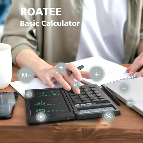 Vista 2 de Calculadora de Escritorio con Bloc de Notas LCD Borrable Calculadoras ROATEE Calculadoras Básicas de Escritorio para Escuela Secundaria Calculadora