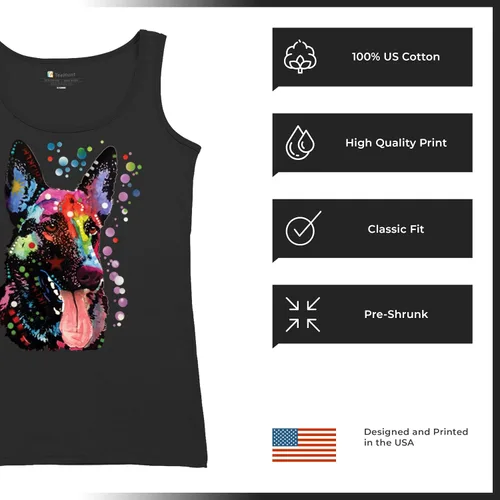 Vista 6 de Tee Hunt Dean Russo - Camiseta sin mangas para mujer, diseño de pastor alemán