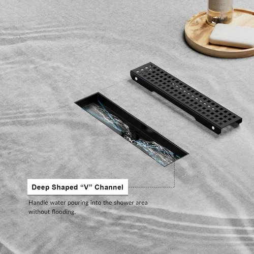 Vista 7 de Desagüe lineal de ducha de 12 pulgadas con rejilla extraíble, desagüe de ducha negro mate con accesorios, certificado CUPC rectángulo de drenaje