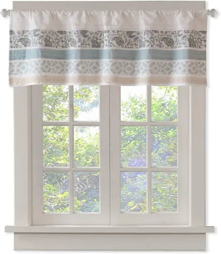 Vista 9 de Madison Park Dawn - Cenefa de ventana azul estampada, cenefas florales de algodón con bolsillo para barra, 50 x 18 pulgadas, verde azulado