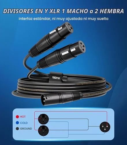 Vista 4 de Tisino Cable XLR Y-Splitter Cable hembra doble XLR a macho de micrófono combinador Y cable de conexión de adaptador de micrófono equilibrado