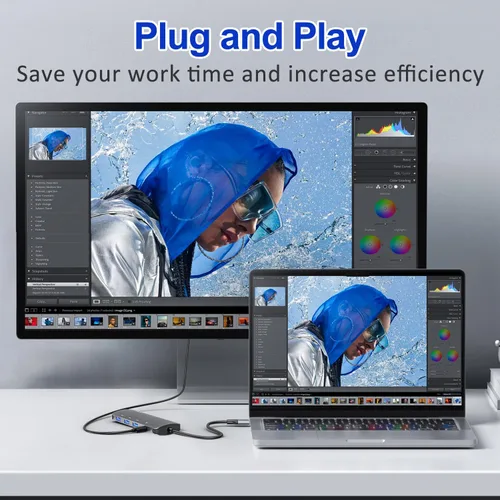 Vista 6 de Hub USB C 8 en 1, Hub de salida de video USB C con 4K a 60Hz, divisor USB C de 10 Gbps, carga PD de 100 W, transferencia de datos, adaptador
