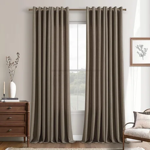Vista 51 de Cortinas de avena con ojales DUKIYO de 96 pulgadas de largo para sala de estar, comedor, juego de 2 paneles, cortinas de arena y beige