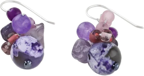 Vista 3 de NOVICA Aretes colgantes artesanales hechos a mano con cuentas de amatista de cuarzo púrpura de Tailandia, plata de ley 925 con piedra natal ultra