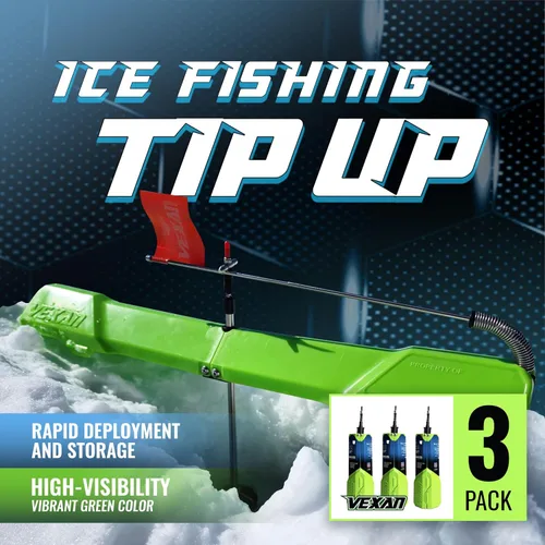 Vista 2 de Vexan Indicador de Mordida para Pesca en Hielo - Indicadores de Mordida de Alta Visibilidad en Verde para Pesca en Hielo con Bandera Reflectante
