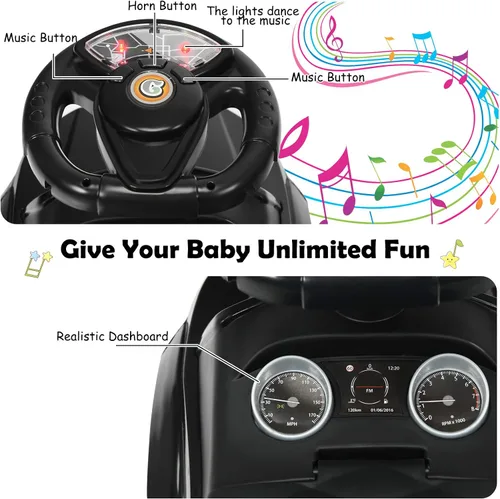 Vista 4 de HONEY JOY Cochecito Empujador con Pedal, Coche Deslizante con Manija de Empuje y Barrera Desmontable, Sonido y Luces, Almacenamiento Bajo