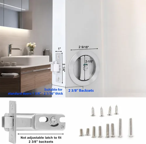 Vista 8 de Dontay Cerradura de indicadores codificados por color para puerta de bolsillo, cerradura de manijas de privacidad (cama/baño), fondo de 2-3/8 Níquel