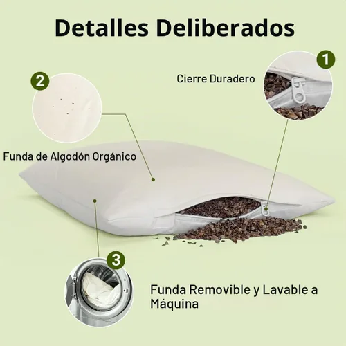 Vista 4 de USlixury Almohada de trigo sarraceno orgánico para dormir con funda