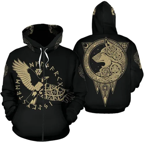 Vista 3 de Sudadera con capucha de Odin Raven, Viking Fenrir Wolf estampado 3D, chaqueta de otoño con bolsillo