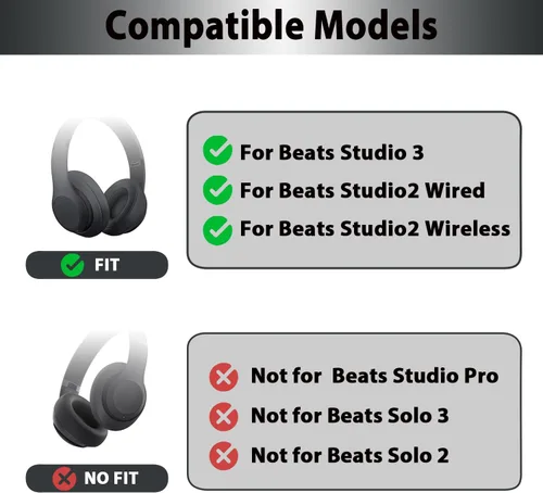 Vista 2 de Studio3 Almohadillas de repuesto para los oídos, almohadillas de piel de proteína suave, compatible con Beats Studio 2 Studio 3 B0500 B0501 Negro