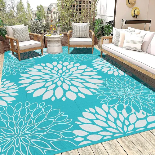 Vista 22 de Ileading Alfombra impermeable para exteriores de 5 x 8 pies, reversible, de paja de plástico, portátil, para interiores y exteriores, caravana