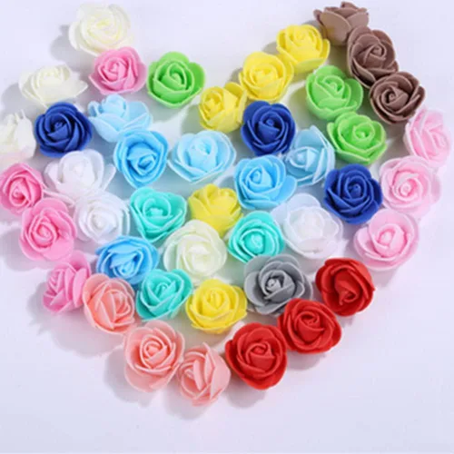 Vista 2 de Mini rosas artificiales, 100 unidades de 1.4 in, cabeza de rosa de espuma roja para manualidades, accesorios para manualidades, hogar, fiesta Azul