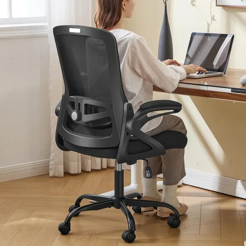 Vista 9 de Silla de Oficina Ergonómica, Silla de Escritorio con Soporte Lumbar Ajustable, Sillas de Computadora Cómodas de Malla Transpirable con Reposabrazos