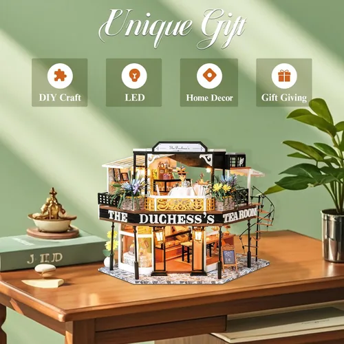 Vista 3 de CUTEBEE Casa de muñecas en miniatura con muebles, kit de casa de muñecas de madera para bricolaje más a prueba de polvo, idea creativa