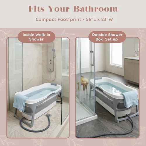 Vista 5 de Bañera portátil para adultos: bañera plegable extragrande de 56 pulgadas. Diseño ergonómico para el baño relajante definitivo, baño de hielo. Ideal