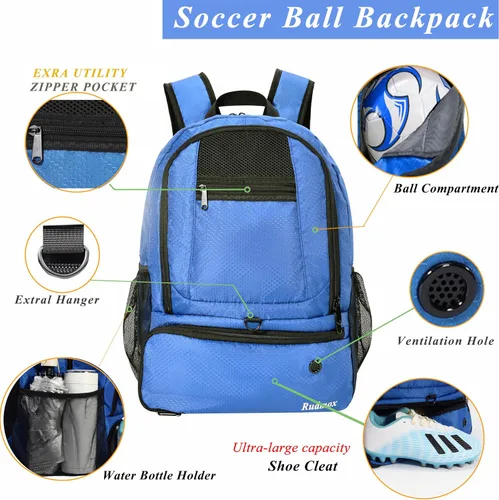 Vista 3 de Bolsa de fútbol, mochila de baloncesto, bolsa de equipo deportivo con compartimento para zapatos que sostiene zapatillas, casco, baloncesto, fútbol