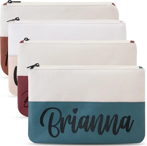 Vista 8 de Bolsa de maquillaje personalizada con nombre - Cuero vegano y lona, Borgoña
