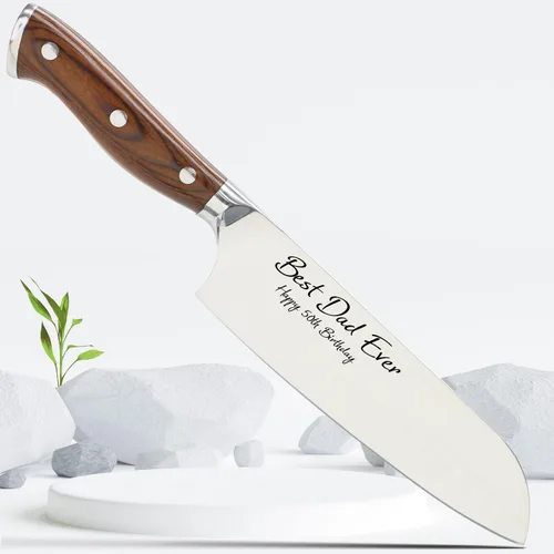Vista 7 de Cuchillo de chef profesional de acero inoxidable – Cuchillo japonés de cocina ultra afilado grabado personalizado – 8 pulgadas con toque