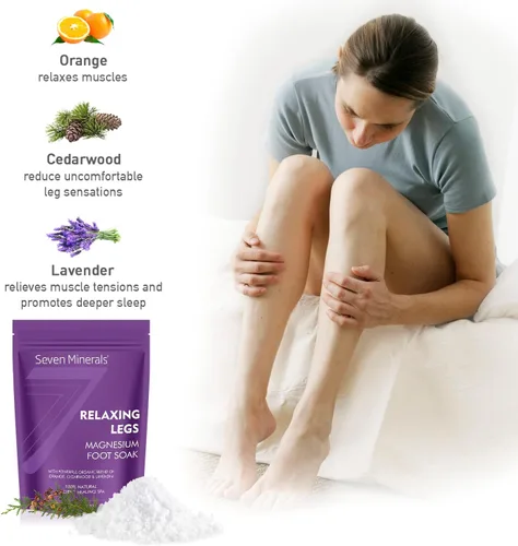 Vista 5 de Seven Minerals Copos de magnesio relajantes y crema natural para piernas