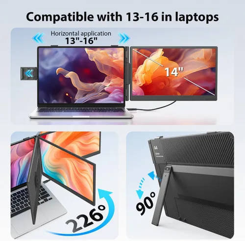 Vista 6 de APILDELLA Extensor de pantalla dual para portátil de 14 pulgadas, monitor extendido para laptop FHD de 1080P con altavoz, segundo monitor Plug-Play