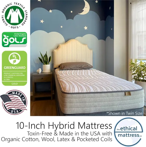 Vista 9 de Ethical Mattress CO - Colchón híbrido sin toxinas de 10 pulgadas, fabricado en los Estados Unidos con algodón orgánico, lana, látex y resortes