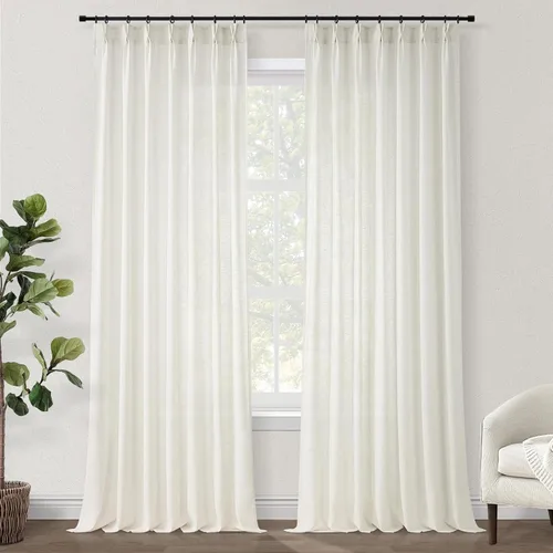 Vista 51 de Topfinel 2 paneles de cortinas plisadas de lino beige y blanco de 63 pulgadas de largo, para dormitorio y sala de estar, cortinas semitransparentes