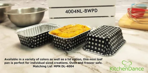 Vista 7 de KitchenDance - Mini molde desechable de aluminio con lunares sin tapa, molde rectangular antiadherente de 6 onzas, perfecto para regalos