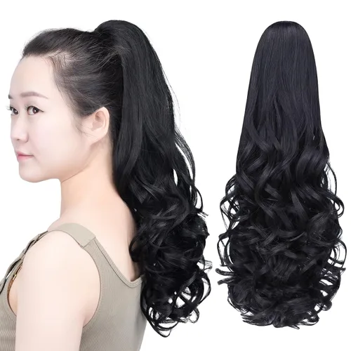 Vista 18 de SYXLCYGG Auburn Clip Cola de caballo Clip Cola de caballo Extensión de cola de caballo ondulado 10 pulgadas 3.5 oz pelo sintético falso pieza