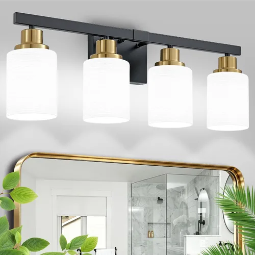 Vista 21 de Juego de 2 apliques de pared para baño, 1 luz negra, apliques de pared modernos para interiores con pantallas de vidrio blanco, lámpara de pared